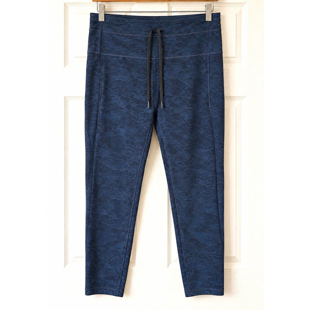 ZYIA Active Blue Abstract Leggings Drawstring Pockets Stretch Gym 16 26"
